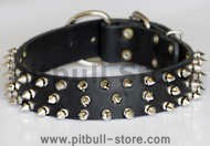 APBT Leather Spiked Dog Collar - 3 Rows of spikes