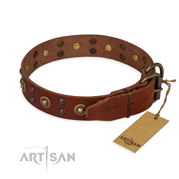 Stylish walking natural genuine leather collar with studs for your canine