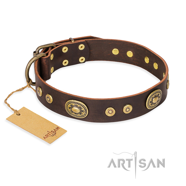 Heavy-duty leather dog collar with non-corrosive details