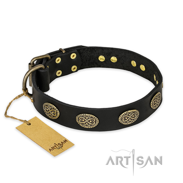 Exceptional design decorations on full grain genuine leather dog collar
