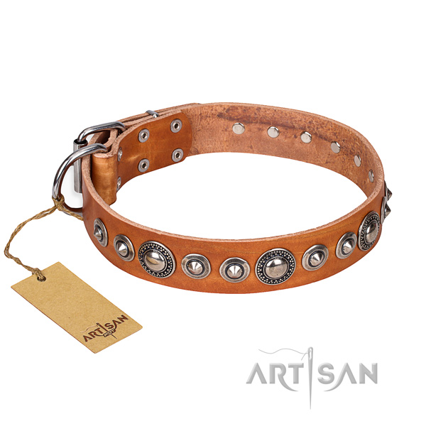 Strong leather dog collar with non-corrosive elements