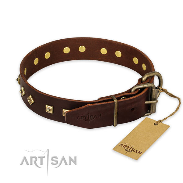 Stylish walking natural genuine leather collar with studs for your pet