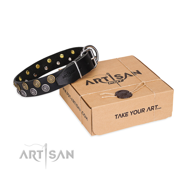 Casual style leather dog collar with unique design decorations