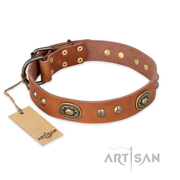 Inimitable design embellishments on genuine leather dog collar