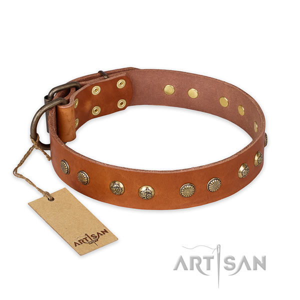 Stunning design decorations on full grain natural leather dog collar