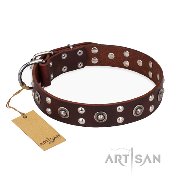Top notch design embellishments on full grain natural leather dog collar