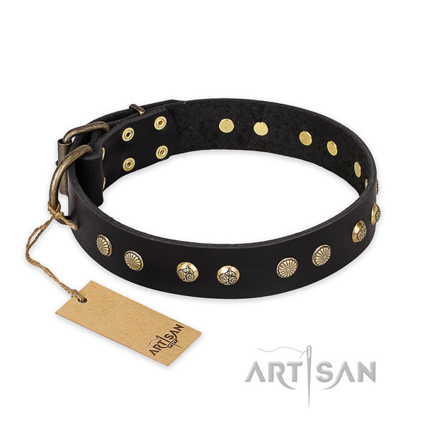 Fashionable design decorations on genuine leather dog collar
