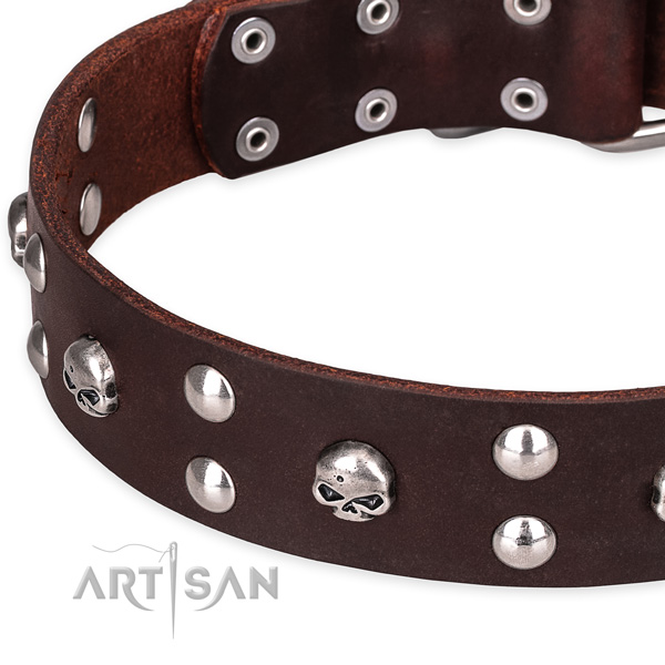 Leather dog collar with smooth edges for convenient daily walking