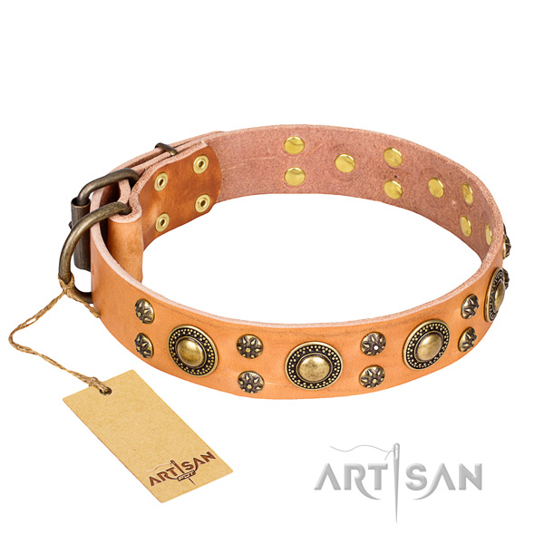 Long-wearing leather dog collar with non-corrosive hardware