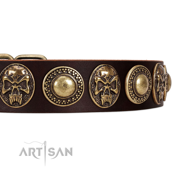 Leather dog collar with studs for easy wearing