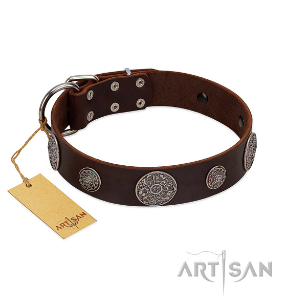 Handmade full grain natural leather collar for your lovely canine