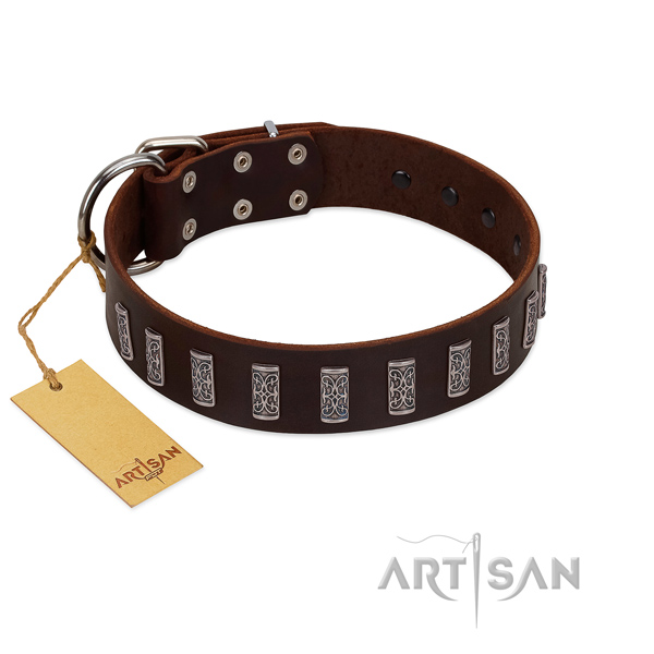 Top notch full grain leather dog collar with rust resistant D-ring