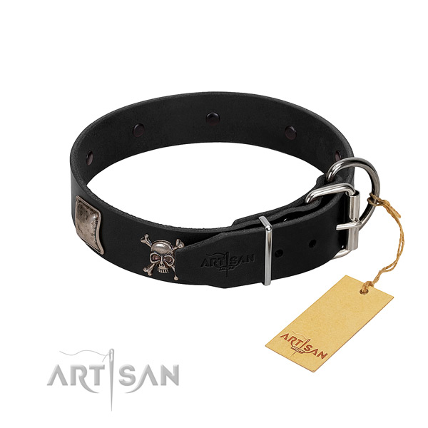 Extraordinary natural genuine leather collar for your attractive canine