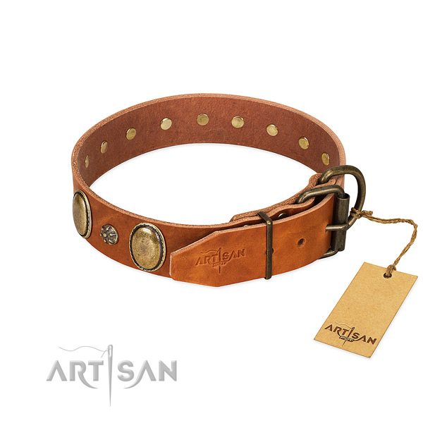 Comfy wearing soft full grain leather dog collar