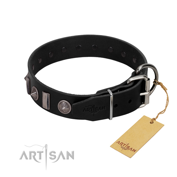 Gentle to touch genuine leather dog collar with embellishments for your stylish pet