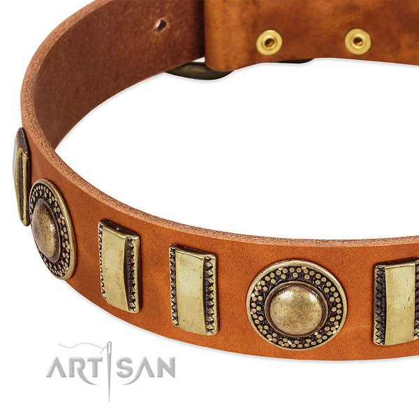 Gentle to touch natural leather dog collar with rust-proof traditional buckle