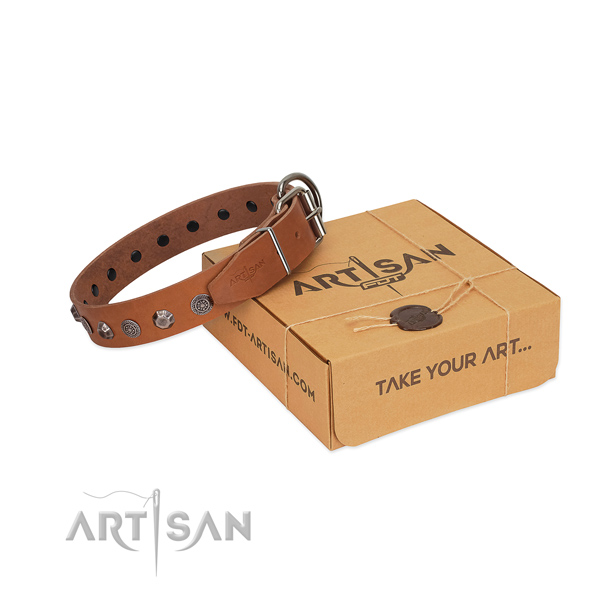Soft natural leather collar with adornments for your pet