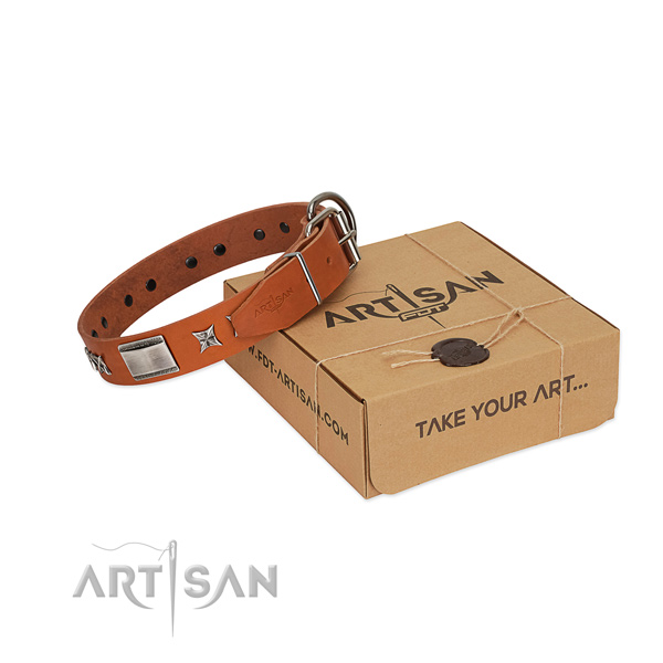 High quality genuine leather dog collar with rust-proof hardware