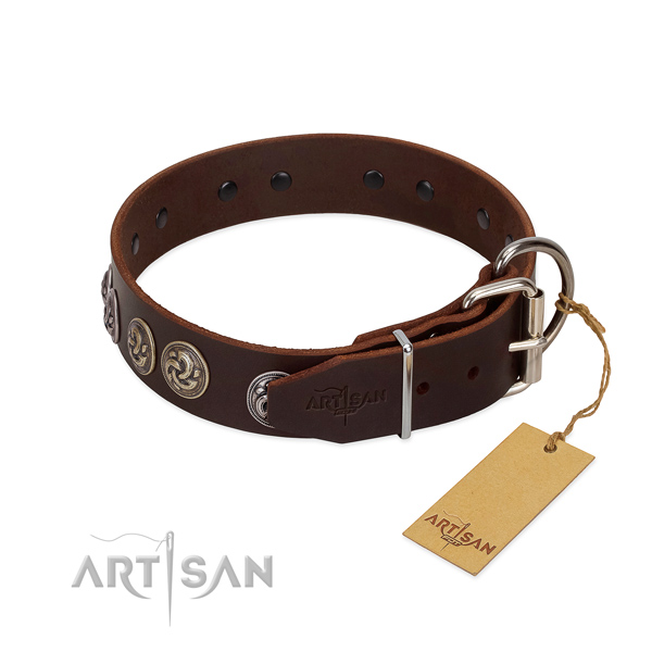 Rust-proof hardware on stylish design full grain genuine leather dog collar