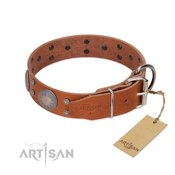 Rust resistant hardware on genuine leather dog collar for comfortable wearing