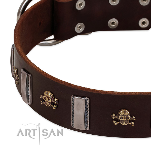 Fashionable full grain natural leather collar with studs for your dog