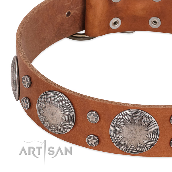 Soft leather dog collar with strong D-ring