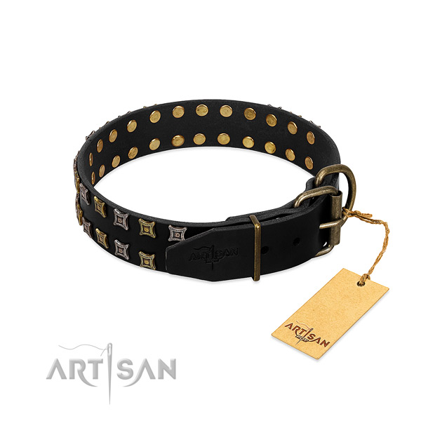 Quality genuine leather dog collar handcrafted for your four-legged friend