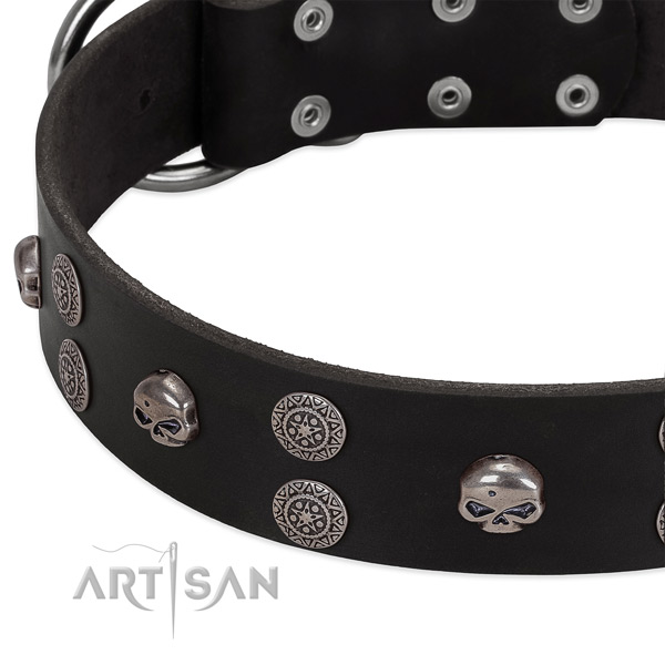 Soft to touch natural leather dog collar with stylish design decorations