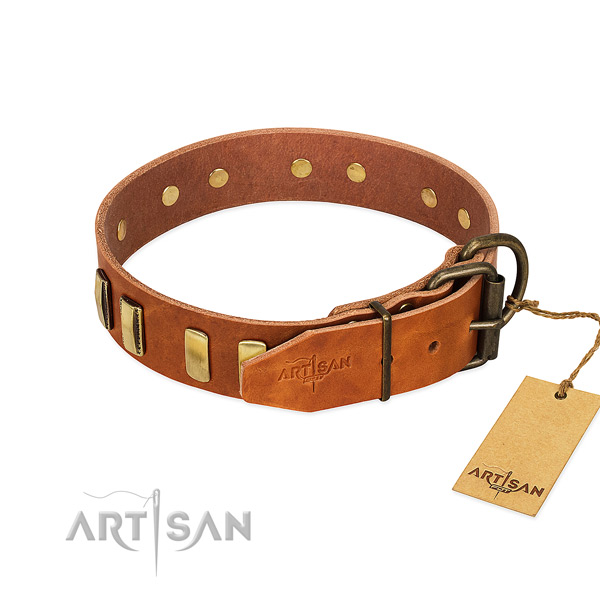 High quality full grain genuine leather dog collar with reliable hardware
