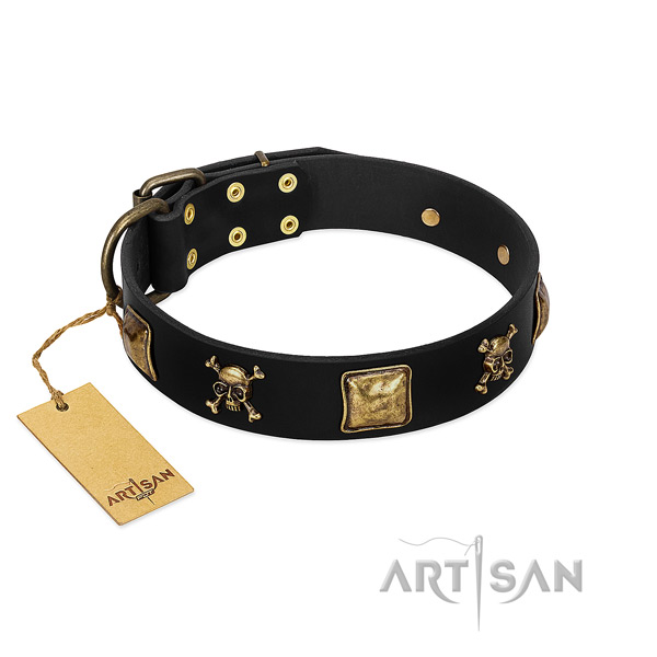 Flexible natural leather collar with decorations for your pet