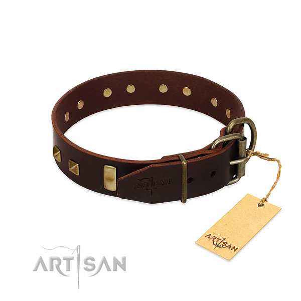 Top notch genuine leather dog collar with rust-proof fittings