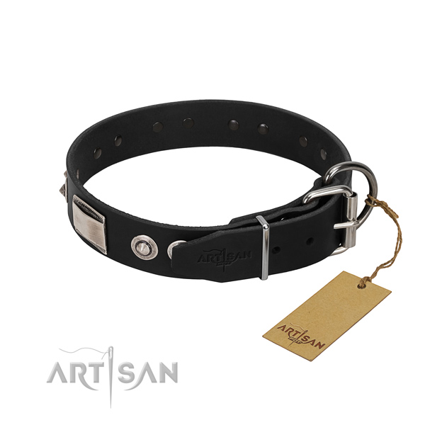 Studded collar of full grain genuine leather for your canine
