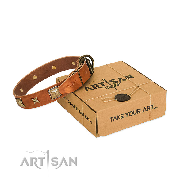Convenient full grain leather collar for your impressive canine