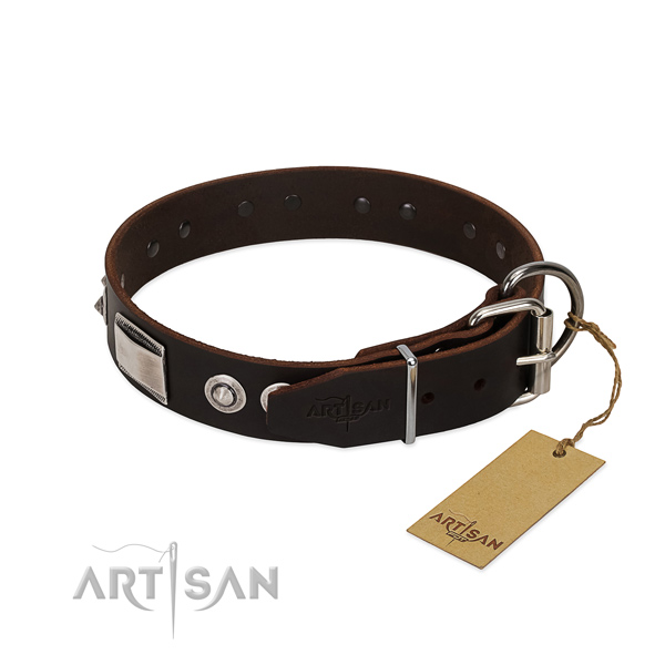 Studded collar of full grain genuine leather for your doggie