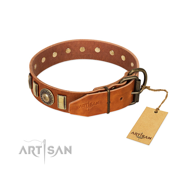 Handmade full grain natural leather dog collar with rust-proof fittings