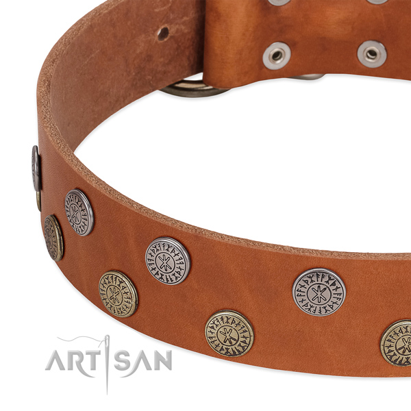 Stunning genuine leather collar for handy use your pet