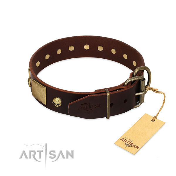 Best quality full grain leather dog collar with rust resistant decorations