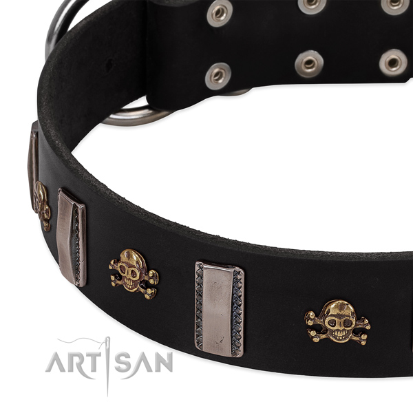 Soft to touch natural leather dog collar with stylish design adornments