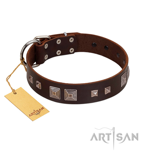 Durable fittings on full grain natural leather dog collar for easy wearing