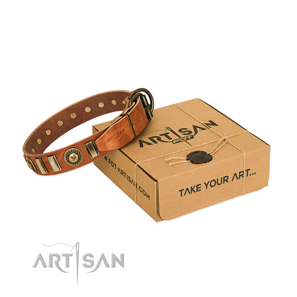 Top notch full grain natural leather dog collar with rust resistant buckle