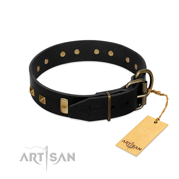Top rate leather dog collar with durable traditional buckle