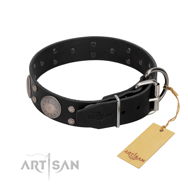 Soft to touch genuine leather dog collar with studs for your lovely pet