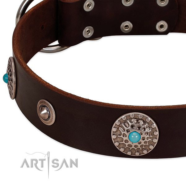 Handmade collar of full grain genuine leather for your stylish canine