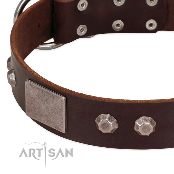 Comfortable wearing soft natural genuine leather dog collar