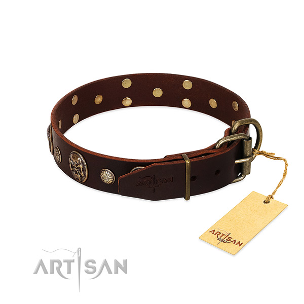 Corrosion proof adornments on comfortable wearing dog collar