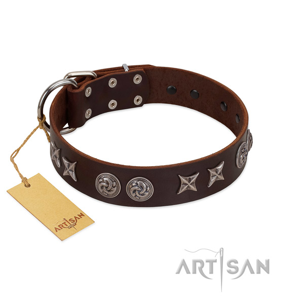 Unique full grain natural leather dog collar for easy wearing