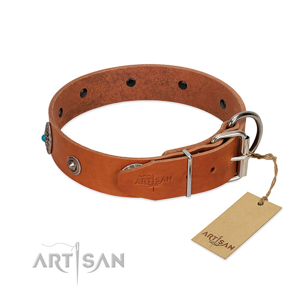 Genuine leather dog collar with exquisite adornments