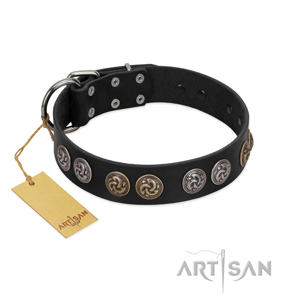 Durable D-ring on stunning full grain genuine leather dog collar