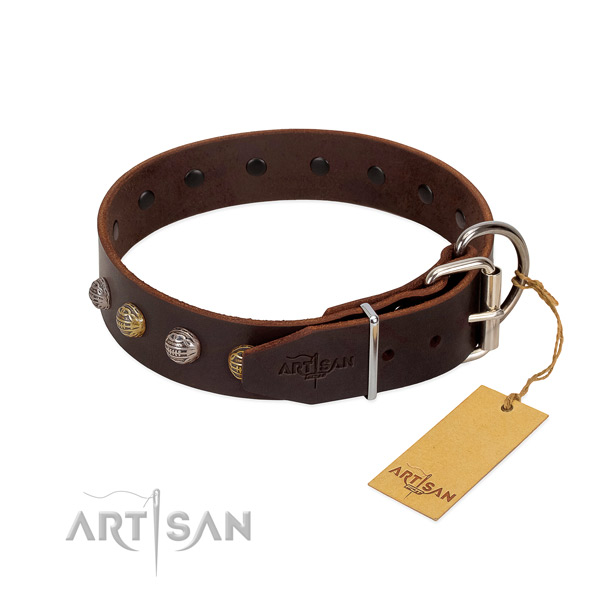 Fine quality genuine leather dog collar with strong buckle