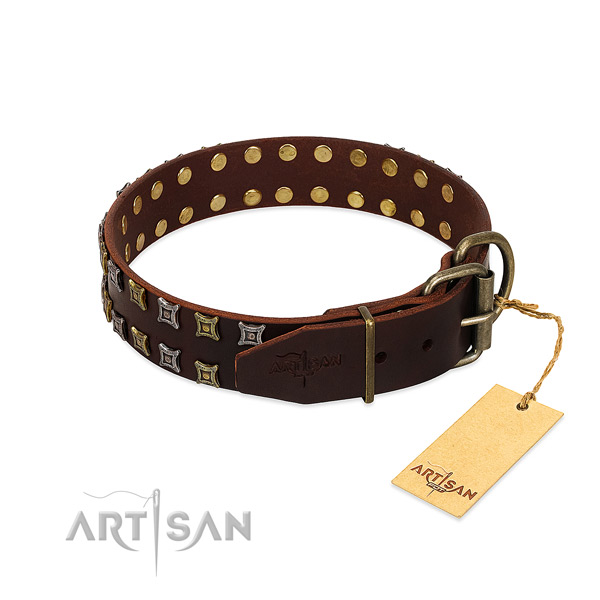 Gentle to touch full grain genuine leather dog collar crafted for your doggie